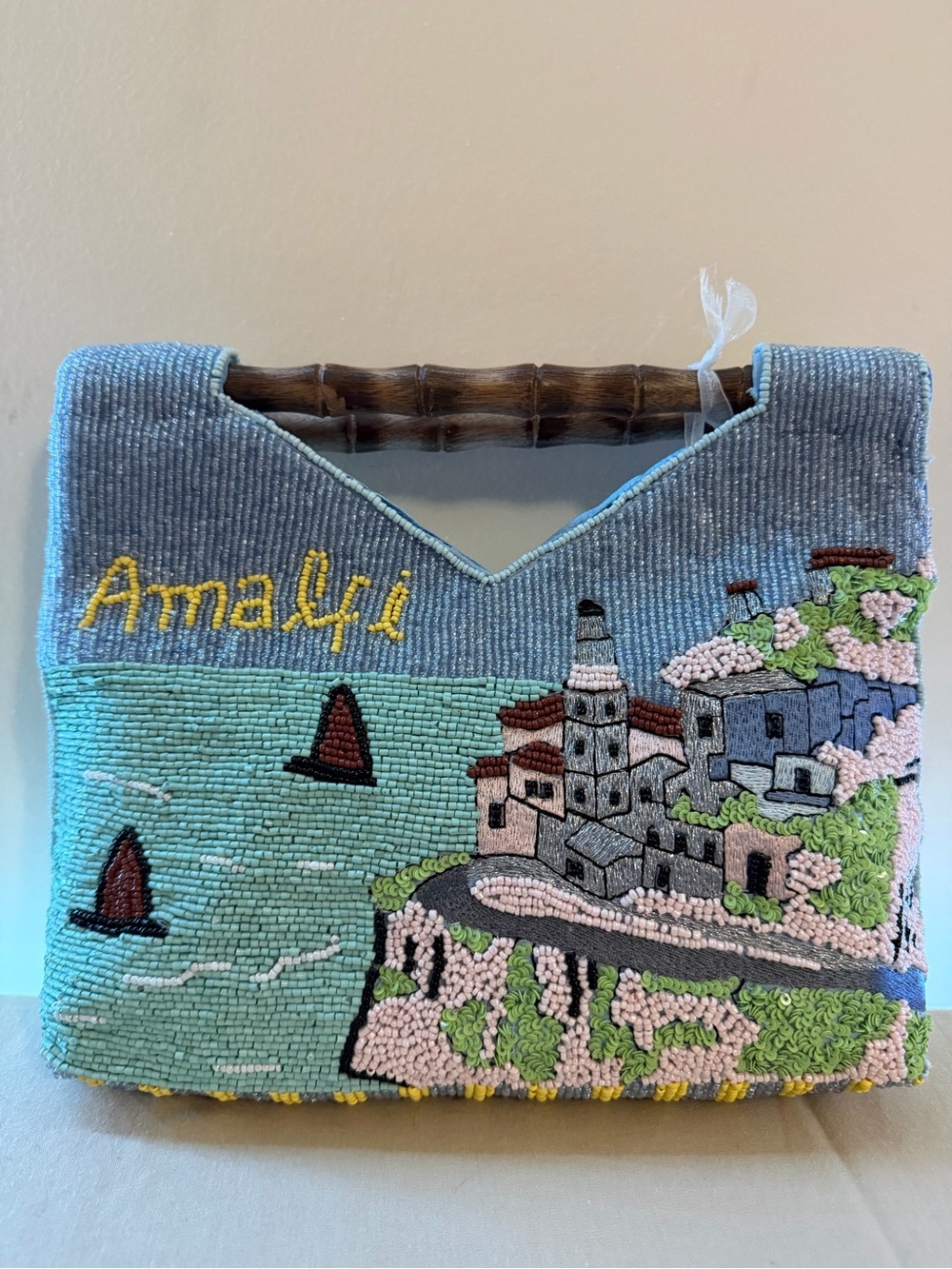 Amalfi Hand-Embroidered Coastal Tote Bag in Blue